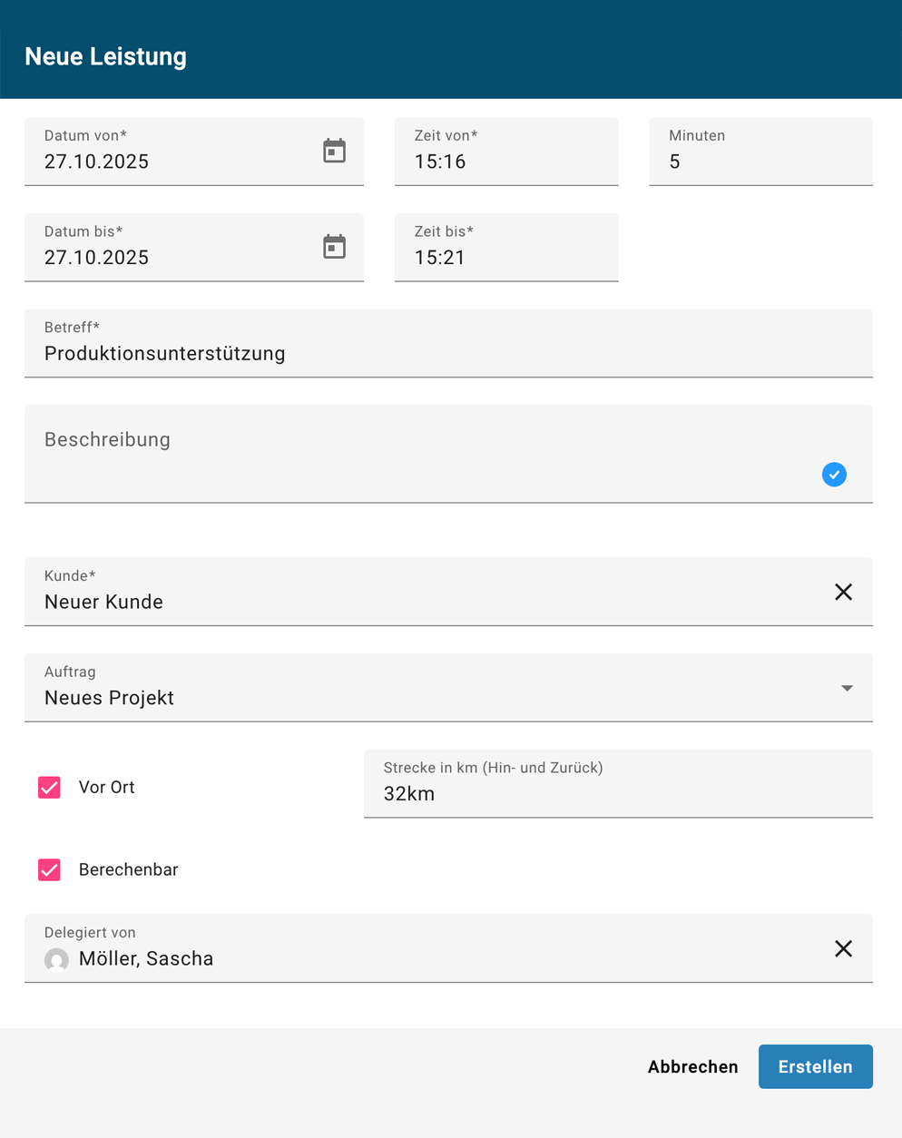 Leistungserfassung Dashboard